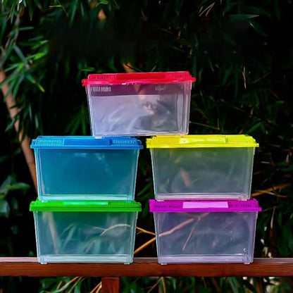 Portable Reptiles Keeper Tanks with Removable Lid and Feeding Port Enclosure Ventilated Design Clear Reptiless Habitat Portable Reptiless Breeding Box Geckoss Terrarium with Ventilation - size: 15x9x11cm