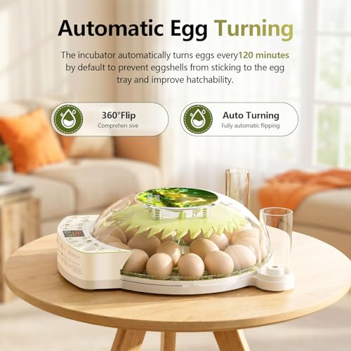 22 Eggs Smart Incubator, One-Click Hatching, Automatic Temp Humidity Control, Auto Egg Turner, Built-in Egg Candler, Music Reminder Poultry Hatcher for Chicken Duck Quail Pigeon Classroom Home Use