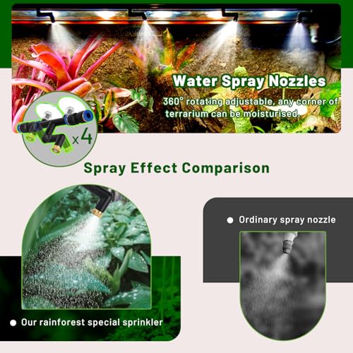 REPTI ZOO Misting System with Timer, Reptile humidifier with 4 Spray Nozzles & 2 Drip Nozzles, Low Noise Self-Priming Pump, Mister System for Reptile Amphibians Habitat, Botanical Gardens