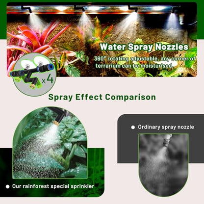 REPTI ZOO Misting System with Timer, Reptile humidifier with 4 Spray Nozzles & 2 Drip Nozzles, Low Noise Self-Priming Pump, Mister System for Reptile Amphibians Habitat, Botanical Gardens