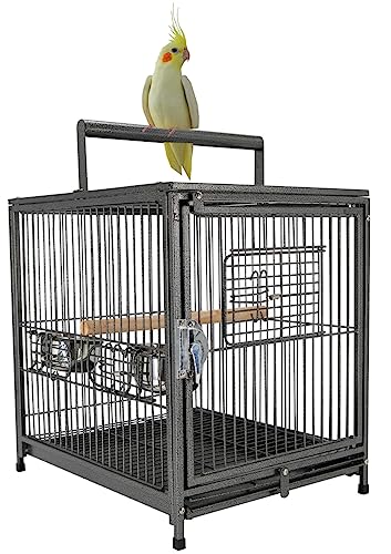 Deluxe Portable Wrought Iron Bird Travel Parrot Vet Carrier Cage Prevent Beaks Out Pet Products for Parrots Conures Cockatiel Amazon African Grey - color: Black Vein, size: 18" x 14" x 22"H