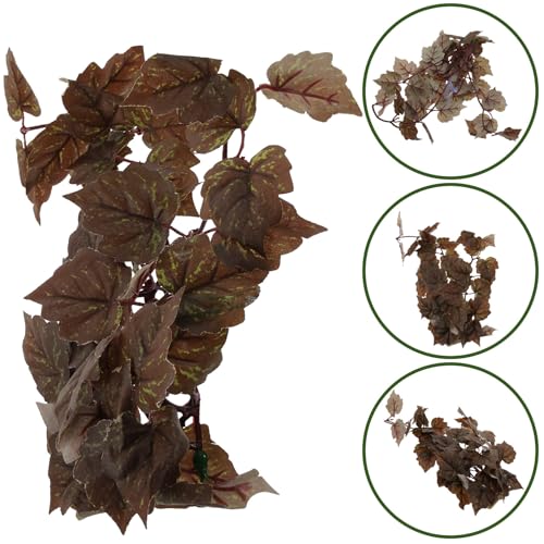 PRETYZOOM Artificial Hanging Plant for Reptile Tank with Suction Cup, Fake Decorative Leaves Pendant for Amphibian Habitat, Terrarium Ornament for Snakes Lizards Frogs Geckos