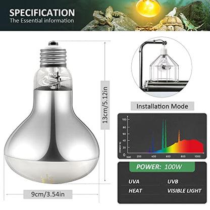 MIXJOY 100W Reptile Heat Lamp Bulb Full Spectrum UVA UVB Sun Light for Reptile and Amphibian Use - size: 1 Count (Pack of 1)