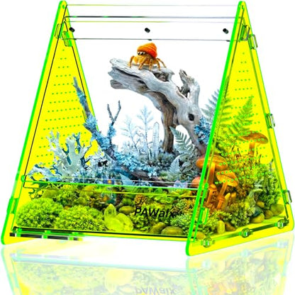 Triangular Jumping Spider Enclosure, Acrylic Terrarium with Magnetic Doors, 0.8mm Micro-Ventilation& Escape-Proof Design for Tarantulas, Lizards, Small Pets (Green,6.5"x7.3"x7") - size: 1Pack, Green,6.5"x7.3"x7"