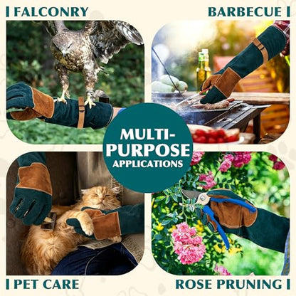 HANDLANDY Animal Handling Gloves, Bite-Proof, Scratch-Resistant, Pet Gloves for Dogs, Cats, Falconry, Gardening - color: Emerald Green, size: 24 Inches