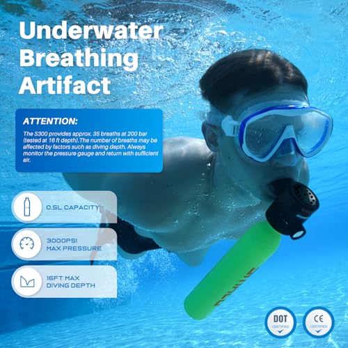 SMACO Mini Scuba Tank 0.5L Portable Small Diving Tank for Underwater Breathing Reusable Diving Cylinder Lung Air Tank for Emergency Rescue Boat Cleaning Backup Air Source Pony Bottle S300 - color: D BLACK