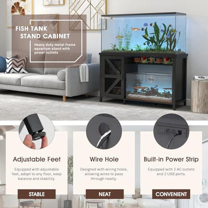 OC Orange-Casual 55-75 Gallon Aquarium Stand with LED Lighting & Power Outlets - Heavy Duty Metal Fish Tank Cabinet with Adjustable Shelves, 1000LB Capacity, Black - color: Black