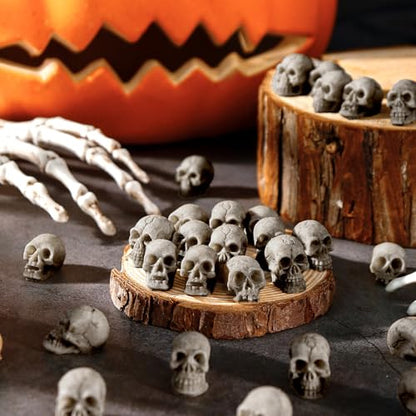 24 PCS Mini Skull Heads, Miniature Skeleton Heads Figurines, Tiny Resin Skulls for Crafts Halloween Party Micro Landscape Cake Topper Plants Outdoor Decoration