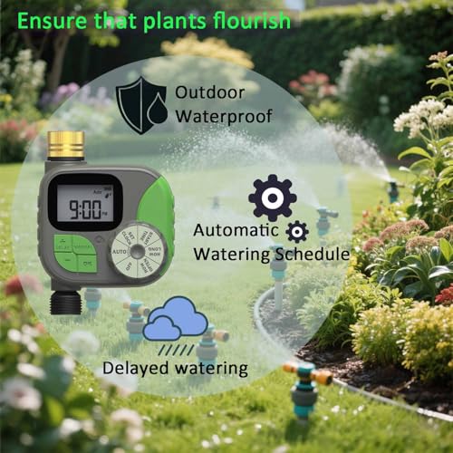 Drip Irrigation System with Water Timer for Garden,Main ID 1/2inch 16.5Ft And 1/4inch 96Ft Water Hose, Automatic Watering System Sufficient Water Pressure, Irrigation Dripper Waterflow Evenly Easy DIY - size: S7