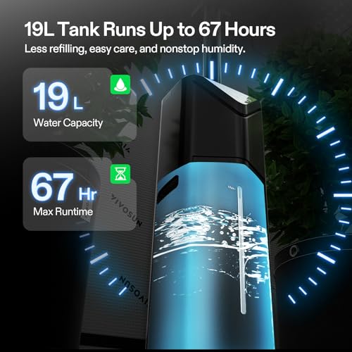 VIVOSUN AeroStream H19 Intelligent Environmental 19L Humidifier with Temp & Humidity Probe, Top Control Panel, Smart Remote Control, Designed Specifically for Use with Grow Tents - size: 19 L