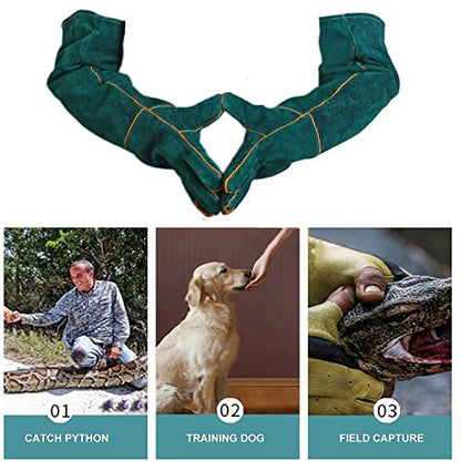 23inch Animal Handling Gloves, Animal Control Gloves Bite Resistant Snake Proof Cowhide Reinforced Leather Protection Dog Training Glove for Cats Scratch Reptiles Birds Falcon Grabbing - color: Green（23.62"）