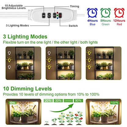 FOXGARDEN Grow Light, Full Spectrum Plant Light Strip for Indoor Plants, 288 LED Bright Grow Lamp with Auto On/Off Timer 4/8/12H, 3 Switch Modes, 10 Dimmable Brightness, 3 Packs - color: Tri Heads