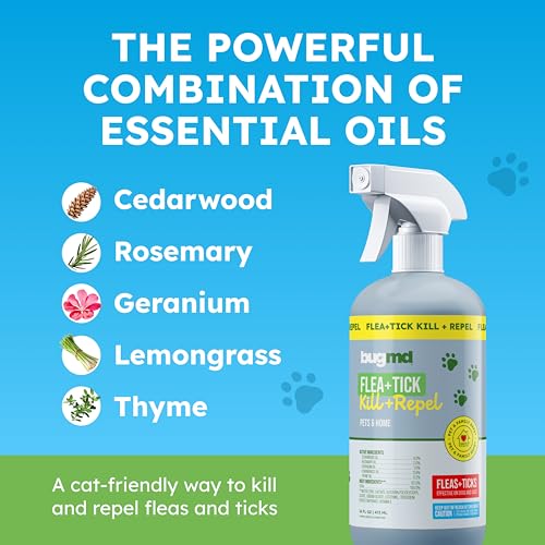 BugMD Pet Safe Flea Spray for Cats & Home | Natural Indoor Flea Killer & Tick Prevention | Plant-Based Flea Treatment for Carpet, Furniture & Cat Trees with Essential Oils