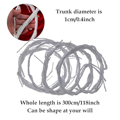 118inch Long Bendable White Grapevine Garland Artificial Tree Branches Fake Cherry Blossom Twigs Grape Flore Vines Wall Hanging Wreath Reptile Climbing For Door Christmas Swing Arch Decoration (Small) - size: ['Small']