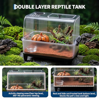 Garvee Reptile Tank Starter Kit, Reptile Terrarium Kit, Acrylic Small Reptile Habitat with Lid, Heating Pad, Hygrometer, Bowl,Hide, Sand for Reptiles,Tarantula,Lizards,Frogs,Geckos,or Hermit Crabs