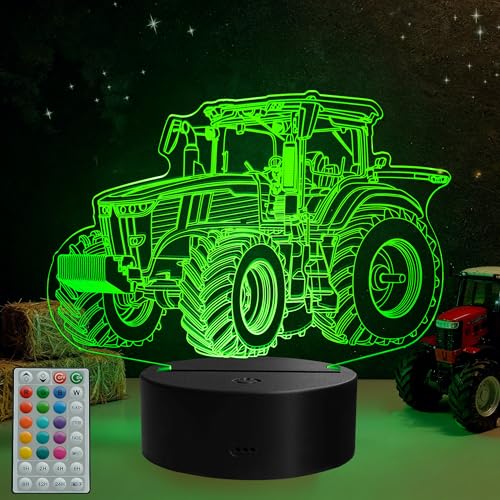 Tractor 3D Night Light, 16 Colors with Remote Control, Timer, RGB Flashing Mode, Dimmable LED Illusion Lamp, Tractor Toys Cool Gifts for Holiday Birthday Christmas - color: Color 13