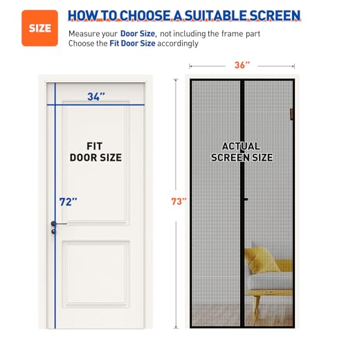 MAGZO Magnetic Door Screen Fits Door Size 34" x 72", 36" x 73" Hands-Free Mesh with Strong Magnet & Windproof Fastener, Pet Friendly Screen for Standard Interior Dutch Entrance, Black - size: Fit Door Size 34 x 72 Inch