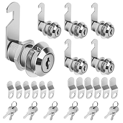 Cam Locks Cabinet Locks Keyed Alike, 1-1/8'' (Length) Cylinder Fits on 7/8'' Max Panel Thickness, Secure Files Drawers Mailbox RV Storage Locks Replacement Set, Zinc Alloy (1-1/8 Inch 6Pcs) - size: 1-1/8 Inch 6Pcs