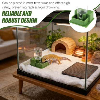 2 Pieces 1 Oz Reptile Water Dispenser with Bottle, Prevent Drowning Reptile Automatic Water Feeder, Gecko Feeder Drinker for Terrarium Tank Turtle Lizards (Green & Brown)