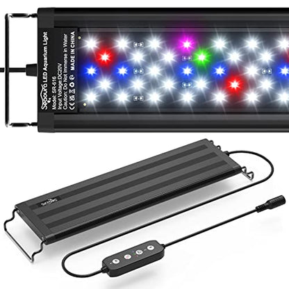 SEAOURA Led Aquarium Light for Plants-Full Spectrum Fish Tank Light with Timer Auto On/Off, 12-18 Inch, Adjustable Brightness, White Blue Red Green Pink LEDs with Extendable Brackets for Freshwater - size: for 12-18 inch tank