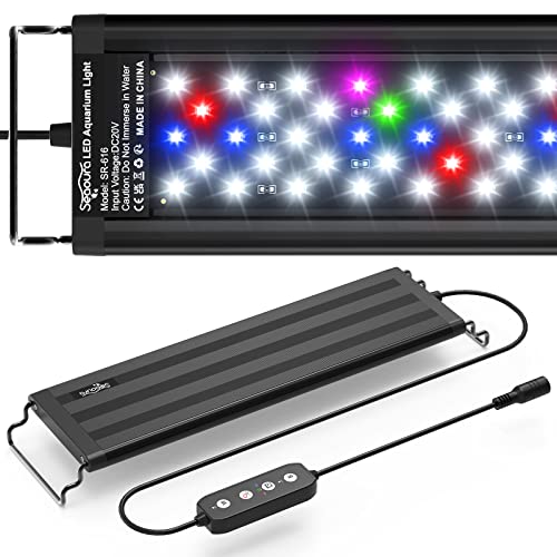 SEAOURA Led Aquarium Light for Plants-Full Spectrum Fish Tank Light with Timer Auto On/Off, 12-18 Inch, Adjustable Brightness, White Blue Red Green Pink LEDs with Extendable Brackets for Freshwater - size: for 12-18 inch tank