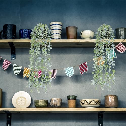 Fake Hanging Plants Eucalyptus Potted Artificial Plant Small Faux Ivy Vines Decor for Floating Shelf Kitchen Bathroom Cabinets Indoor Outdoor Pack of 2 23.6 Inches Long