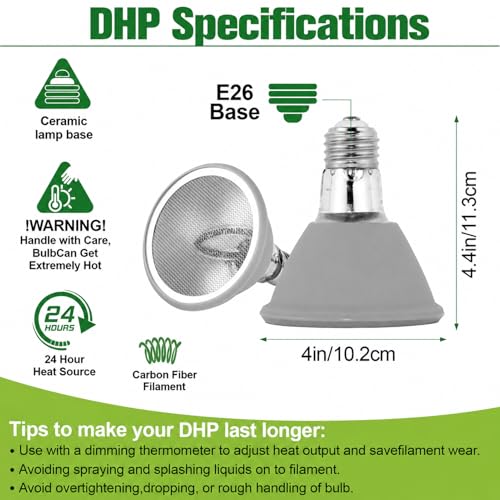 Deep Heat Projector for Reptiles 100W, Carbon Fiber Infrared Heat Lamp Bulb, Virtually No Visible Light Basking Heater for Bearded Dragon, Turtle, Gecko, Snake