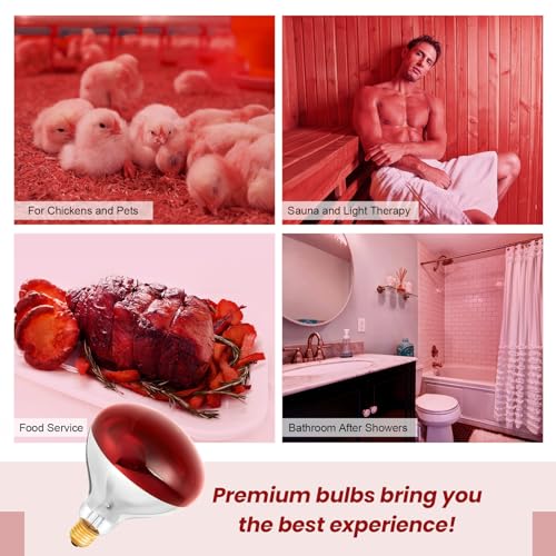 Treela 6 Pcs 110V 175W Red Infrared Bulbs Medium E26 Base, Red Heat Lamp Flood Light Bulbs Heat Light for Bathroom Chickens Brooder Pets