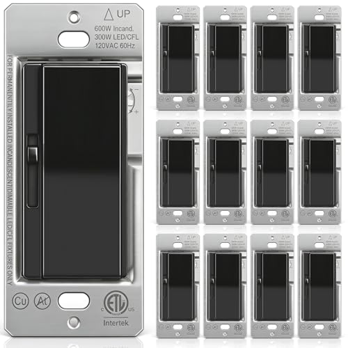 BESTTEN 12 Pack Super Slim Slide Dimmer Light Switch, Single Pole or 3 Way Dimmer Switches, Compatible with LED Dimmable Lamp, CFL, Incandescent, Halogen Bulb, ETL Listed, Black - color: Black
