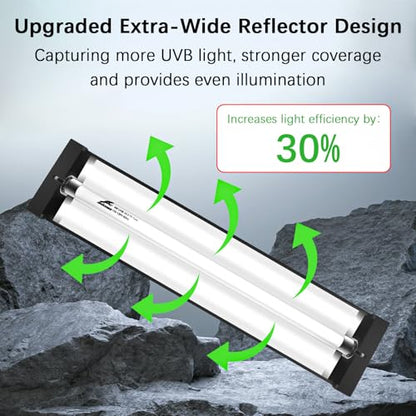 T5 10.0 UVB Reptile Light Fixture Combo Kit, 8W High Output UVA UVB Light with Upgraded Wider Alloy Reflector for Bearded Dragons Lizards Tortoises and Desert or Tropical Reptiles 12.4Inch - size: 12.4Inch