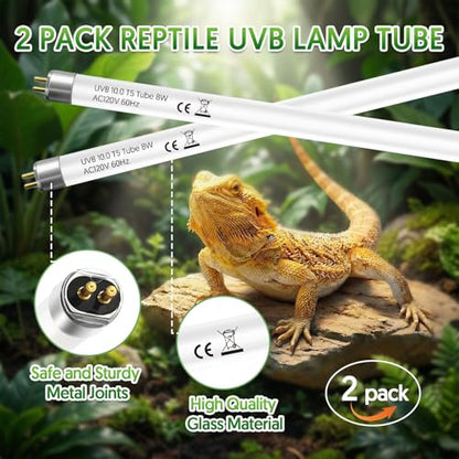 QZQ T5 10.0 UVB Reptile Light 8W, UVA UVB Reptile Light Bulb 2 Pack, Fluorescent Lamp Tube for Bearded Dragons, Snake, Gecko, Tortoise, Lizard - size: 8W-10.0-11.5IN