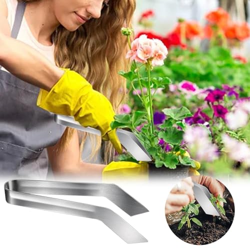 Seedling Transplant Tongs- Stainless Steel Gardening Transplant Tongs- Seedling Transplant Pliers Reptile Feeding Tweezers Long Handle for Reducing Root Damage (B, One Size) - color: B