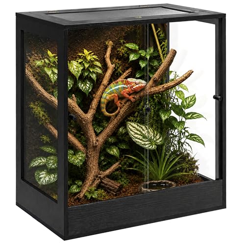 PROLEE 32" x 18" x 36" Tall Reptile Terrarium, 90 Gallon Glass Chameleon Cage, Vertical Crested Gecko Tank with Ventilated Mesh Top, Front Opening Rainforest Habitat, Black - color: Black, size: 32" L x 18" W x 36" H, 90 Gallon