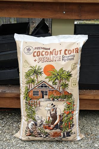 Happy Trees Coco Coir and Perlite 70/30 Growing Medium, Potting Mix, Seed-Starting, Premium Quality Triple-Washed for Low Salt/EC, pH Balanced Loose Coconut Fiber, Peat-Free, 50L (1.8 cu.ft.) - size: 50L