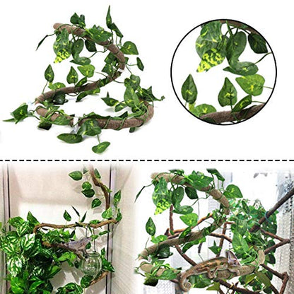 PINVNBY Bearded Dragon Tank Accessories,Lizard Habitat Hammock Reptile Natural Coconut Shell Cave Jungle Climber Bendable Vines Leaves Decor for Gecko Chameleon Snakes Lizards(5 Pcs)