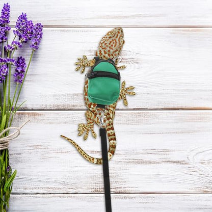 BESTonZON Reptile Backpack with Adjustable Leash, Portable Harness for Bearded Dragon and Lizards, Lightweight Small Animal Carrier for Outdoor Walking and Travel, Green