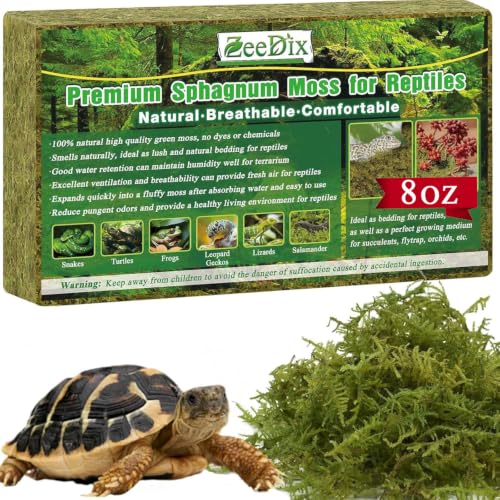 ZeeDix 8 OZ Premium Sphagnum Moss for Reptiles | 12QT Natural Reptile Moss Bedding for Tortoise Gecko Lizard Snake Hermit Crab Habitat, Odor Control & Humidity Retention - color: 8 OZ