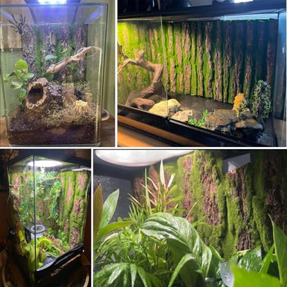 kathson Reptile Terrarium Cork Background,Bearded Dragon Tank Backdrop Wall Decor with Artificial Moss Reptiles Climbing Mat Habitat Cork Bark Decoration for Lizard Snake Gecko Chameleon(4 Pcs)
