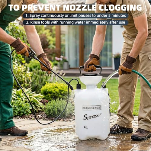 1 Gallon Pump Sprayer, Heavy-Duty Hand Pressure Sprayer with 16” Long Wand, 4 Nozzles