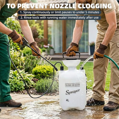 1 Gallon Pump Sprayer, Heavy-Duty Hand Pressure Sprayer with 16” Long Wand, 4 Nozzles
