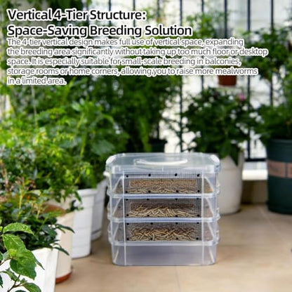 Mealworm Breeding Kit - Aluminum, Waterproof Clear Mesh Habitat, Four Layer Farm Container | Reuseable Breeding System with Zipper Handle, Indoor Outdoor Habitat for Birds, Reptiles