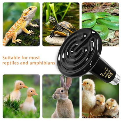 Ceramic Heat Emitter, 75W Reptile Heat Lamp, No Light Emitting Heat Bulb for Lizards Bearded Dragons Snakes Turtles and Chickens, 2 Pack - size: 75