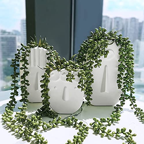 Supla 4 Pcs Artificial Hanging Succulents Faux Burro's Tail Picks Trailing String of Pearls Succulents Fake Greenery Sprays for Basket Planter Centerpiece Floral Arrangement Indoor Outdoor Decor