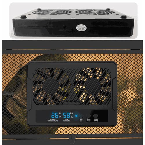 Reptile Fan & Terrarium Dehumidifier – Smart Dual-Row Humidity Fan for Reptile Tank, Snake, Gecko, Bearded Dragon Enclosure - size: Dual fans