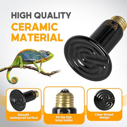 HealSmart 40W Reptile Heat Lamp Ceramic Heat Emitter, No Light Emitting Heat Bulbs, Suitable for Snake/Lizard/Spider, Plant Growth and Incubating Chicken, 2-Pack - size: 40 Watts, style: D-75mm (2.95")