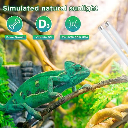 T8 UVB Reptile Light 15W 5.0-2 Pack,UVA UVB Light Bulb for Reptiles,Reptile UVB Lamp Tube for Bearded Dragon - size: 18inch-5.0