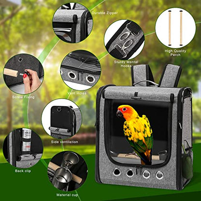 Bird Carrier Bag Bird Travel Cage with Stand, Lightweight Backpack for Parrot, Portable Bird Travel Bag, Pet Transparent Breathable Travel Cage (X-Large) - size: X-Large