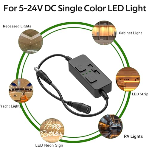 AIBOO Single Color Slider Dimmer with Timer - PWM 1pc DC 5V/12V/24V LED Controller, 36W Max, Slide Brightness Control & Auto-Off for LED Strip Lights, Closet, Counter, Aquarium Lighting (Black) - color: Black