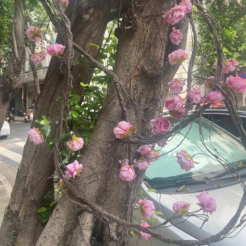 (2pcs) Flexible 118 inch Large Flexible Artificial Tree Fall Vines Twine Wood Branches with Peony Flowers Garland Twig Reptile Climbing Fake Plants for Wedding Arch Christmas Wall Door Hanging - color: Rose Vine