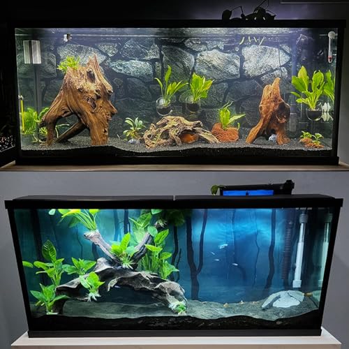 ELEBOX Fish Backgrounds Paper Double Sides 3D Stone & Trees Aquarium Background Picture 19" x 48" Fish Tank Background - color: N, size: H:19.5"x L:48"
